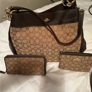 Coach Brown Shoulder Bag, Wallet &  Wristlet. Purse Handbag